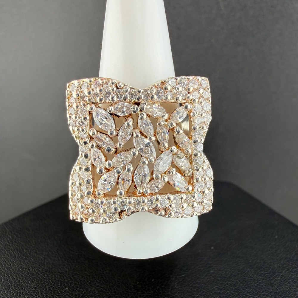 Cocktail Ring Silver Rhinestone Chunky Marquise Pave Statement 12